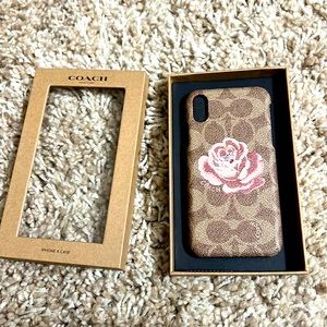NWT Coach Tan Signature C's Snap On Hard Phone Case with Rose for iPhone X